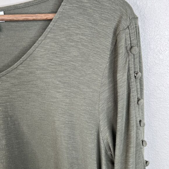 J. Jill Top Women's Large Green 3/4 Sleeve‎ Button Accent Boho Peasant Cotton - Picture 4 of 16